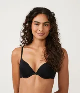 Soutien básico negro de microfibra con relleno super push up que aumenta hasta dos tallas. Breteles de 1cm a 1.8cm según el talle.