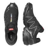 Championes de trail running Salomon Speedcross 6 Gore-Tex edición limitada 20 Years, color negro con detalles plateados y rojos. Cuenta con suela Contagrip, tecnología Gore-Tex impermeable y sistema de ajuste rápido Quicklace.