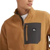 Campera de polar Quiksilver modelo Davo, color marrón con bolsillo frontal en contraste color gris oscuro y cierre completo.