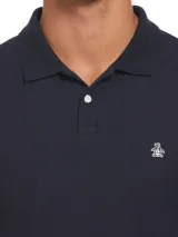 Polo de manga larga Original Penguin de piqué de algodón orgánico color azul marino, con cuello clásico, tapeta de dos botones y logo bordado en el pecho.