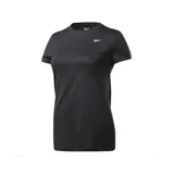 Remera deportiva Reebok de mujer, color negro, de corte ajustado, con tecnología Speedwick y detalles reflectantes.