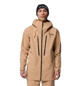 Campera técnica de esquí y snowboard color beige, con tecnología Omni-Tech impermeable y transpirable. Presenta capucha integrada compatible con casco, cierre frontal con revestimiento de PU, ventilación en axilas, bolsillos con cremallera en pecho y manos, y faldón antinieve.