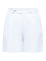 Short de tiro alto confeccionado en mezcla de lino, viscosa y algodón. Presenta diseño con pinzas frontales, cierre de botón y bolsillos laterales.