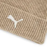 Gorro de lana Puma Classics Elev. Beanie color beige con logo bordado en blanco.