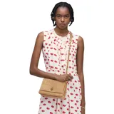 Cartera tipo bandolera Marc Jacobs, confeccionada en cuero gamuza con textura efecto cocodrilo. Presenta un diseño rectangular con solapa frontal, cierre metálico dorado y correa de cadena dorada ajustable.