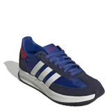 Championes urbanos Adidas modelo Run 70 2.0, de diseño retro inspirado en los años 70. Presentan una combinación de tonos azules con las icónicas tres tiras laterales en blanco y detalle en rojo en el talón. Cuentan con tecnología de amortiguación Cloudfoam en la entresuela para mayor confort.
