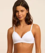 Soutien triangular Lov de microfibra blanca con breteles finos ajustables y delicados detalles de encaje en el escote.