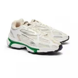 Championes Lacoste L003 2K24, color blanco con detalles en plateado y verde.