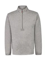 Polar gris melange con cuello alto y medio cierre, confeccionado con fibras de poliéster reciclado, interior de micropolar y bolsillos laterales.