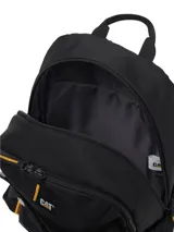 Mochila Cat modelo Melbourne Urban color negro, con dos compartimentos principales con cierre, correas ajustables, compartimento acolchado para portátil, bolsillos laterales elásticos y correas frontales para skateboard.