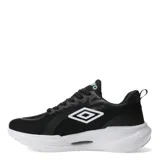 Championes de entrenamiento Umbro Aerorun para hombre, con capellada de malla transpirable color gris claro, detalles laterales en negro y bronce, y suela de goma blanca.