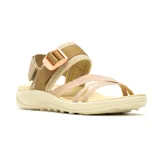 Sandalias Merrell District 4 Backstrap para mujer, color beige con tiras cruzadas y ajuste de velcro.