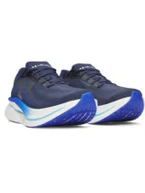 Championes de running Under Armour UA Velociti Pro 2, color azul marino con detalles en blanco, celeste y azul brillante. Presentan parte superior de tejido Leno elástico, entresuela reactiva con alto retorno de energía y suela de goma duradera.
