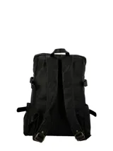 Mochila de cuero natural Hush Puppies, modelo Ty Frazer Back, color negro. Cuenta con compartimento principal con cierre de cremallera, bolsillos frontales y laterales, correas ajustables y herrajes metálicos en tono bronce.