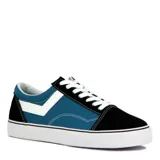 Championes de lona Pony modelo Old School Canvas Low, color azul marino con detalles en blanco. Presentan diseño de caña baja, suela de goma vulcanizada y el logo característico de la marca en el lateral.