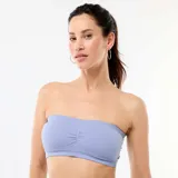 Bandeau de diseño strapless confeccionado en tejido de canalé, con detalle fruncido en el centro del pecho y acabado sin costuras.