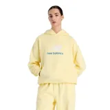 Canguro amarillo de algodón con capucha, mangas largas, dobladillo y puños acanalados, bolsillo tipo canguro y logo estampado en gamuza.