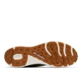 Bota de senderismo Columbia modelo Konos TRS OutDry Mid, color beige con detalles en marrón oscuro y suela blanca. Diseño de altura media con tecnología impermeable y transpirable, confeccionada en malla técnica con refuerzos sintéticos y sistema de ajuste Navic Fit.