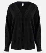 Cardigan de punto básico, con mangas largas y sisa desplazada. Presenta un diseño abierto sin botones, confeccionado en un tejido de punto ligero y versátil.