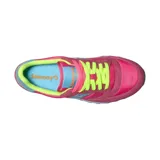 Championes urbanos Saucony modelo Jazz Original, con diseño multicolor en tonos fucsia, celeste y amarillo neón. Presentan una combinación de materiales textiles y gamuza, con suela de goma dentada y entresuela bicolor.