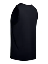 Musculosa deportiva Under Armour color negro con logo de la marca estampado en el frente. Confeccionada en tejido de mezcla de algodón de secado rápido.