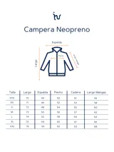 Campera negra de neopreno con capucha desmontable, bolsillos laterales, cierre frontal y ajuste en los puños.