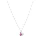Collar de plata 925 con cadena de 40 cm más 5 cm de extensión. Incluye dos colgantes: una estrella de topacios blancos y una gota de rubí.