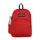 Mochila JanSport Superbreak Plus color rojo, con compartimento interno para laptop y bolsillo lateral para botella.