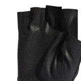 Guantes deportivos de entrenamiento sin dedos Adidas, color negro, con cierre de velcro en la muñeca y palma con textura antideslizante.