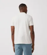 Polo de manga corta color verde salvia, con cuello polo y escote en V con borde de punto contrastante. Presenta una textura tejida sutil.