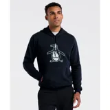 Buzo hoodie de felpa azul marino con el logo del pingüino Pete en el centro. Tiene interior suave, capucha ajustable con cordón y bolsillo canguro.