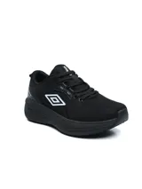 Championes de running Umbro modelo Cirov para hombre, color negro con el logo de la marca en blanco en el lateral y entresuela alta amortiguada.