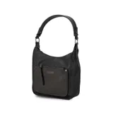 Bandolera morral color marrón, con asa de hombro y correa regulable. Cuenta con un bolsillo frontal con cierre y otro bolsillo trasero con cierre.