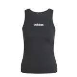 Musculosa deportiva Adidas de corte ajustado, color negro con logo lineal de la marca estampado en blanco en el centro del pecho.