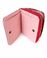 Billetera compacta Mistral de color rojo con cierre perimetral y logo estampado en la parte frontal.