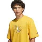 Remera oversize amarilla de manga corta, colaboración Adidas Originals Skate Spot x Mark Gonzales, con estampado gráfico frontal y logo en la manga.