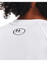 Remera térmica de manga larga Under Armour CG Authentics Crew para mujer, en color blanco, de corte ajustado y diseño liso con cuello redondo y el logotipo de la marca impreso en el pecho.