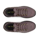 Championes de entrenamiento Under Armour Flow Dynamic, color violeta oscuro con detalles en verde neón. Presentan una parte superior de tejido IntelliKnit transpirable, refuerzo lateral de TPU para mayor estabilidad y entresuela Flow de una sola pieza que ofrece amortiguación reactiva y tracción superior sin suela de goma tradicional.
