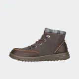 Botas Hey Dude Bradley Classic de caña media, color gris oscuro, con cordones verdes y suela marrón.