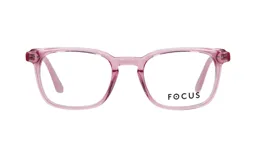 Armazón de anteojos de lectura marca Focus, modelo Premium 4185/47, con marco de acetato transparente en color rosado y forma rectangular redondeada.