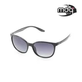 Lentes de sol MDQ modelo Oxum, con montura negra de acetato y lentes grises degradadas.