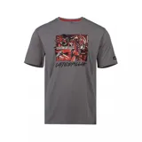 Remera gris de manga corta con cuello redondo. Estampado frontal con diseño de Transformers y logo de Caterpillar.