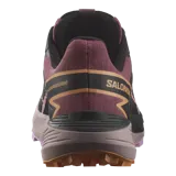 Championes de trekking y trail running Salomon Thundercross, color negro con detalles en bordó y suela marrón.