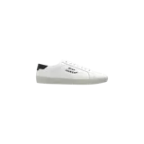 Championes Saint Laurent Court Classic SL/06 de cuero blanco con detalles en negro, incluyendo el talón y el logotipo bordado en el lateral. Suela de goma texturizada.