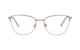 Lentes Demenego modelo 141/54 col G, con armazón metálico de diseño cat-eye en tono rosado y patillas transparentes.