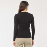 Sweater de punto acanalado en color negro, con cuello redondo y mangas largas ajustadas.