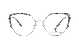 Armazón de metal plateado con detalles estampados en verde, amarillo y blanco en la parte superior y lateral.