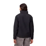 Campera reversible de corte regular, con cierre frontal completo y cuello alto. Presenta un diseño minimalista en color negro con logo de la marca en el pecho y bolsillos laterales.