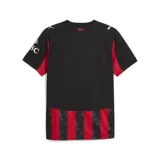 Camiseta de fútbol Puma del AC Milan, modelo Home. Diseño clásico a rayas verticales rojas y negras, con cuello redondo negro y logo de la marca y escudo del club en el frente.