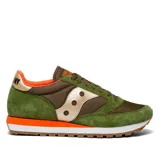 Championes Saucony Jazz 81, color verde con detalles en marrón, naranja y dorado.